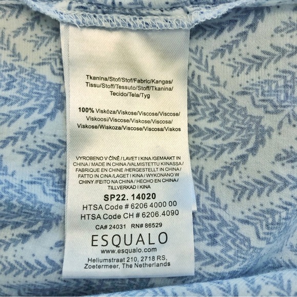 ESQUALO Pattern Silky Pastel Blue Boho Lightweight Button Down Blouse Shirt. - Picture 10 of 15